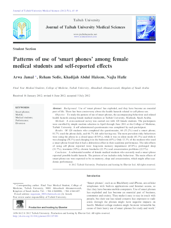 (PDF) Patterns of use of 'smart phones' among female medical students ...
