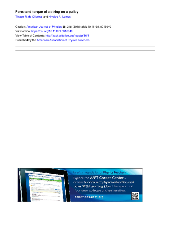 (PDF) Force and torque of a string on a pulley Force and torque of a ...