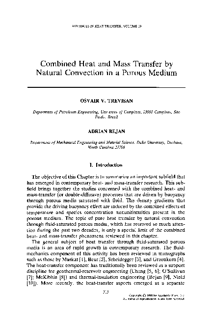 (PDF) Combined Heat and Mass Transfer by Natural Convection in a Porous ...