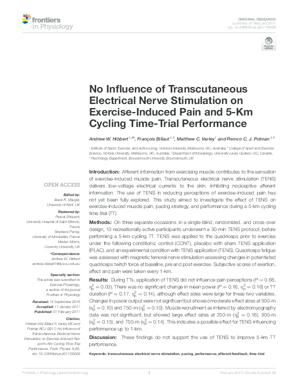 (PDF) No Influence of Transcutaneous Electrical Nerve Stimulation on ...
