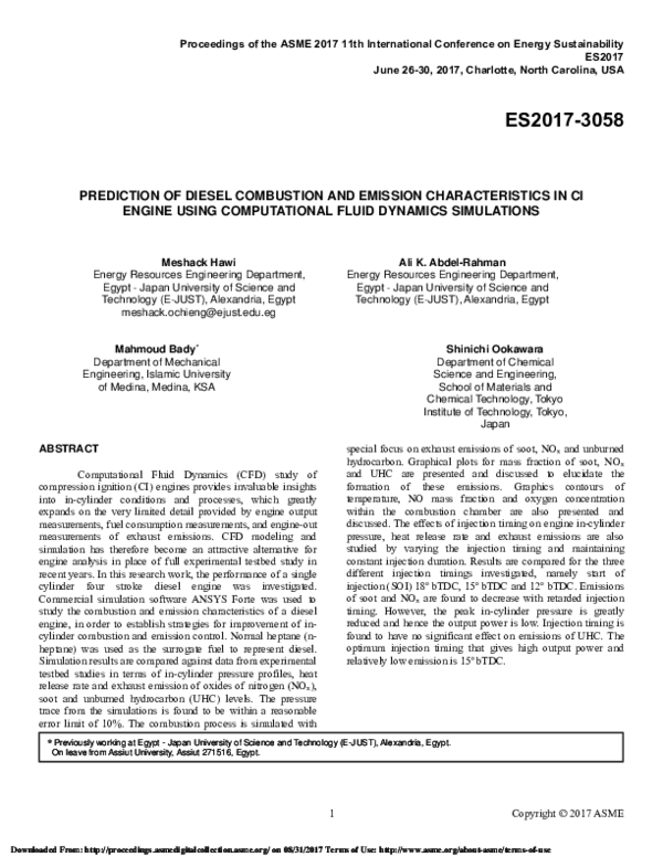 (PDF) PREDICTION OF DIESEL COMBUSTION AND EMISSION CHARACTERISTICS IN ...
