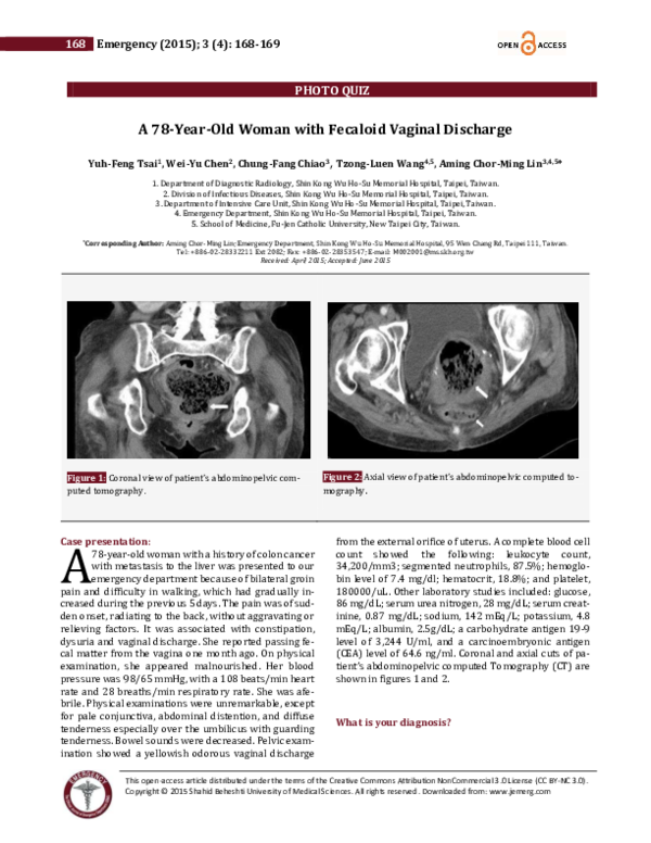 (PDF) A 78-Year-Old Woman with Fecaloid Vaginal Discharge
