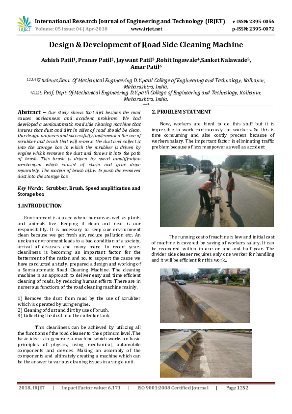(PDF) Design & Development of Road Side Cleaning Machine