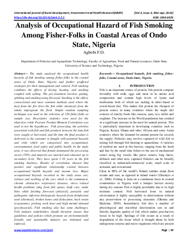 (PDF) Analysis of Occupational Hazard of Fish Smoking Among Fisher