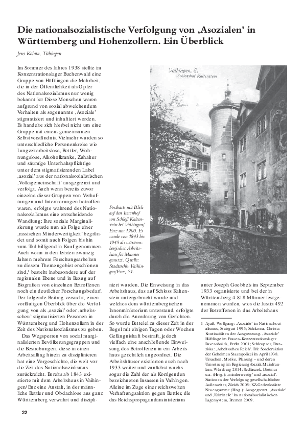 (PDF) Die nationalsozialistische Verfolgung von 'Asozialen'