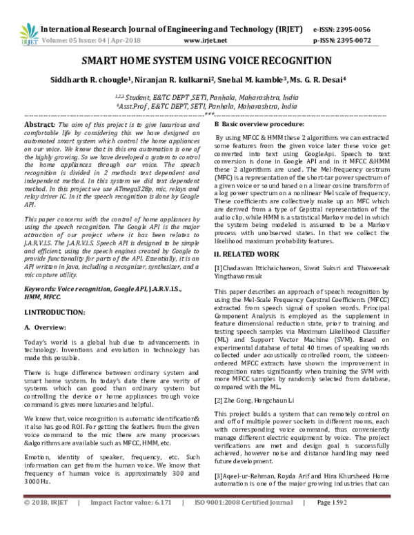 (PDF) Smart Home System using Voice Recognition