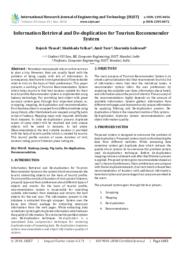 (PDF) Information Retrieval and De-duplication for Tourism Recommender ...