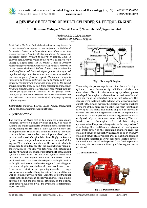 (PDF) A Review of Testing of Multi Cylinder S.I. Petrol Engine IRJET