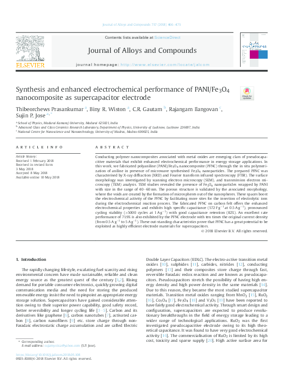 (PDF) Synthesis and enhanced electrochemical performance of PANI/Fe 3 O ...