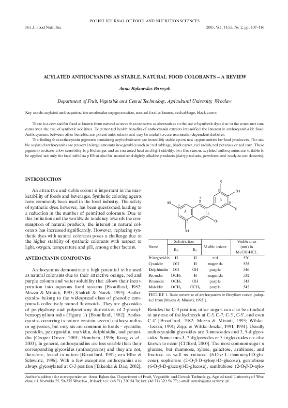 (PDF) ACYLATED ANTHOCYANINS AS STABLE, NATURAL FOOD COLORANTS – A REVIEW
