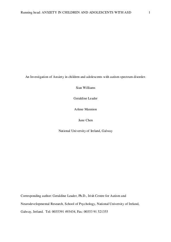 (PDF) An investigation of anxiety in children and adolescents with ...