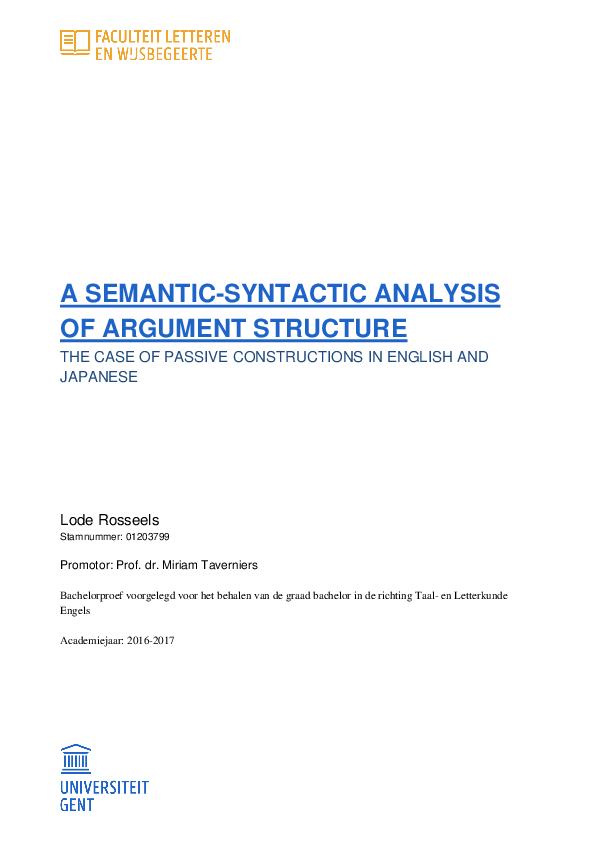 a semantic-syntactic analysis of argument structure the case of