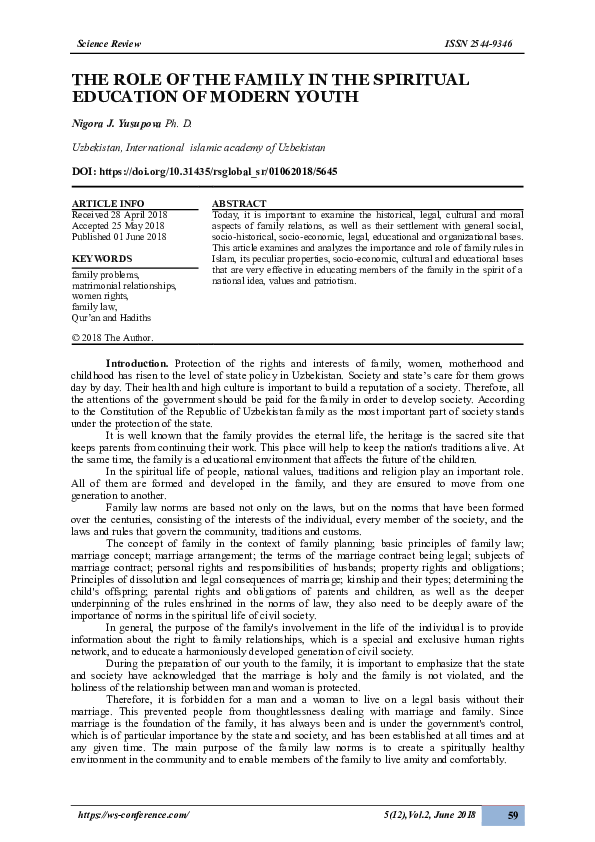 (PDF) THE ROLE OF THE FAMILY IN THE SPIRITUAL EDUCATION OF MODERN YOUTH