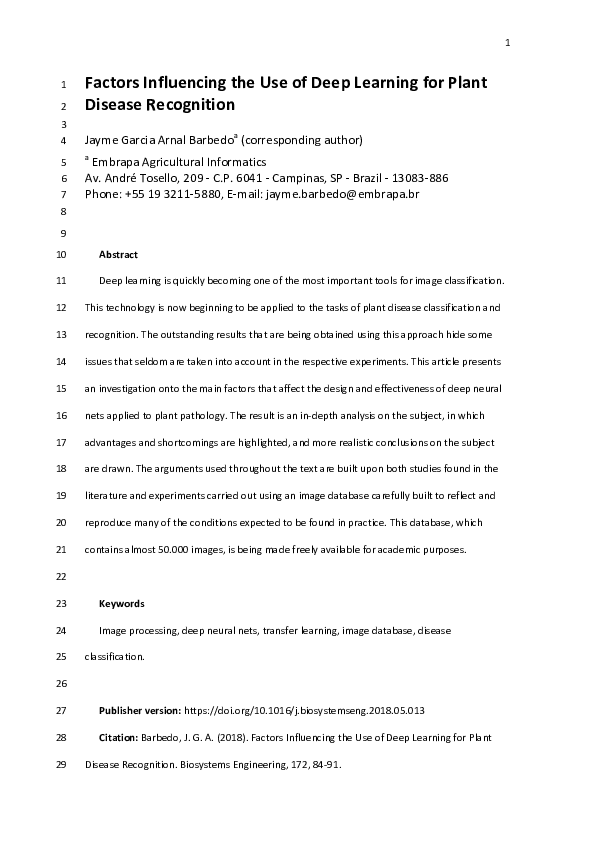 (PDF) Factors influencing the use of deep learning for plant disease