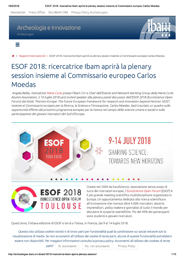 (PDF) ESOF 2018: ricercatrice Ibam aprirà la plenary session insieme al ...