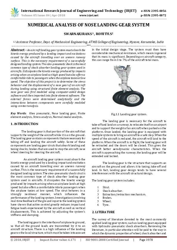 (PDF) Numerical Analysis of Nose Landing Gear System