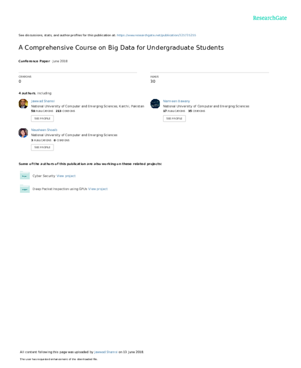 (PDF) A Comprehensive Course on Big Data for Undergraduate Students A ...