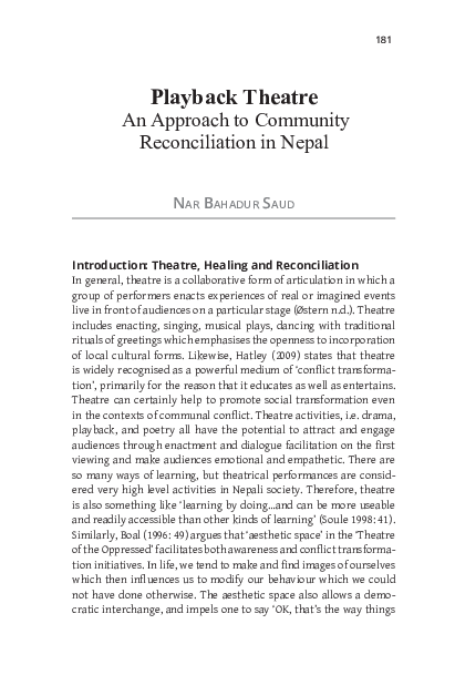 (PDF) Playback Theatre: An Approach to Community Reconciliation in Nepal