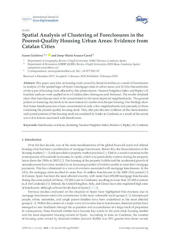 (PDF) Spatial Analysis of Clustering of Foreclosures in the Poorest ...