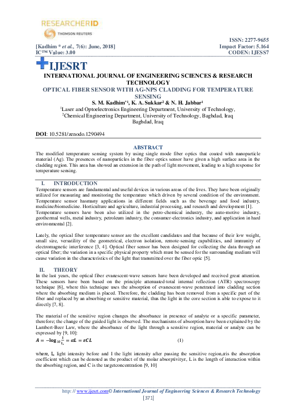(PDF) OPTICAL FIBER SENSOR WITH AGNPS CLADDING FOR TEMPERATURE SENSING
