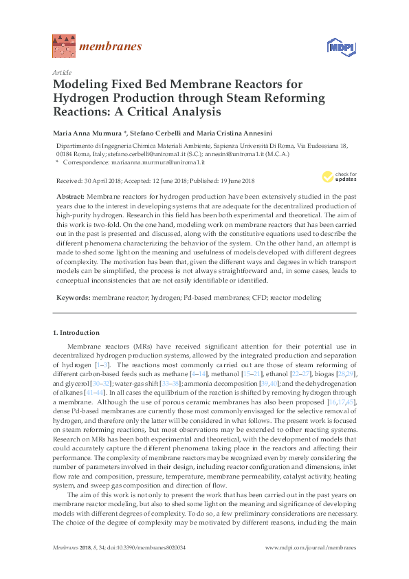 (PDF) Modeling Fixed Bed Membrane Reactors for Hydrogen Production ...