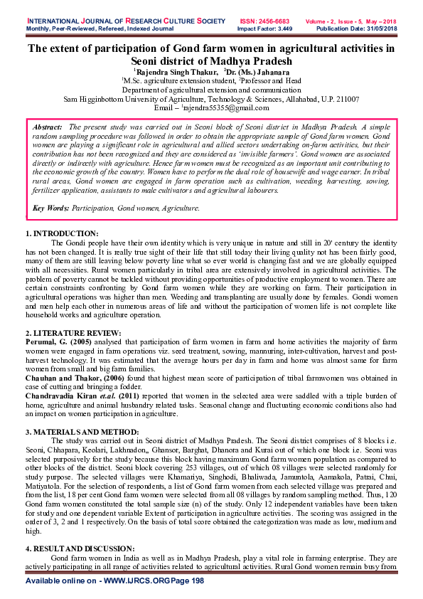 (PDF) The extent of participation of Gond farm women in agricultural ...