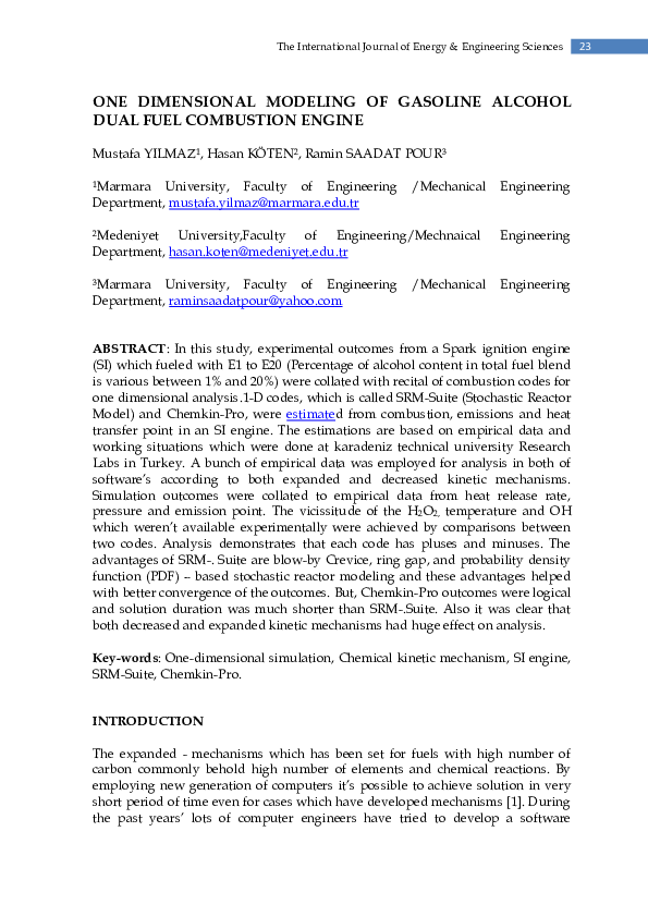 (PDF) ONE DIMENSIONAL MODELING OF GASOLINE ALCOHOL DUAL FUEL COMBUSTION ...