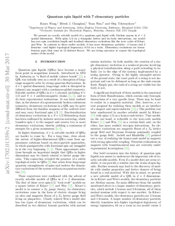(PDF) Exactly solvable model of a quantum spin liquid on triangular lattice