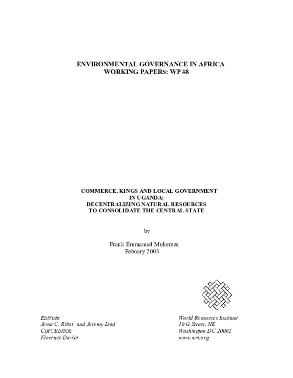(PDF) Environmental Governance in Africa Working Papers: WP# 8