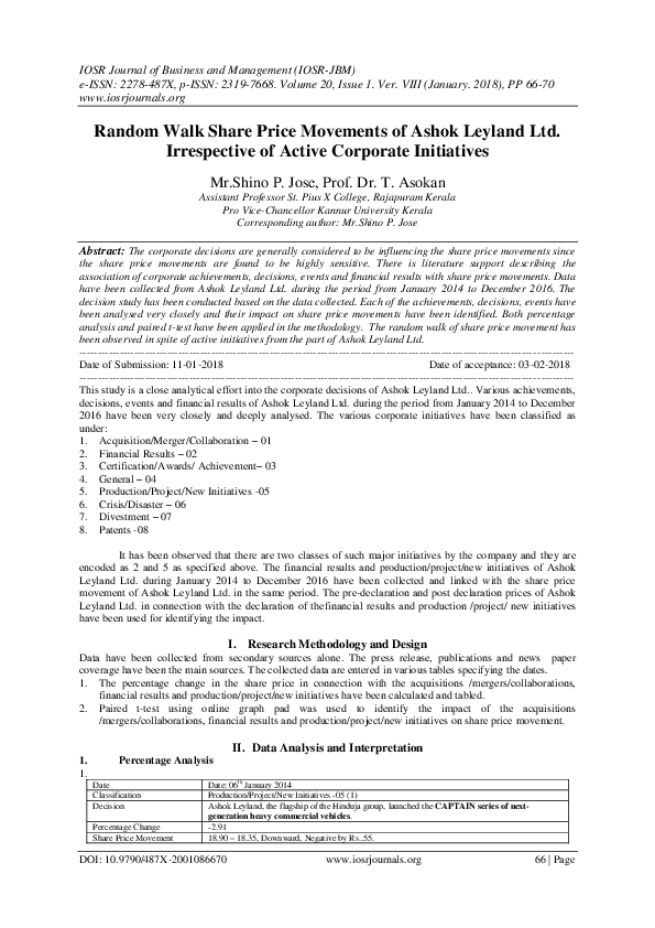 (PDF) Random Walk Share Price Movements of Ashok Leyland Ltd