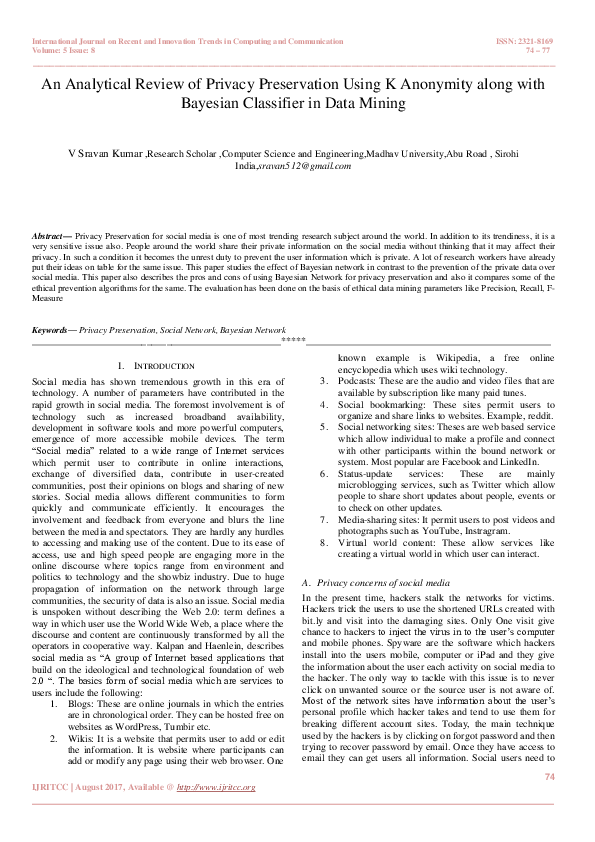 (PDF) An Analytical Review of Privacy Preservation Using K Anonymity ...
