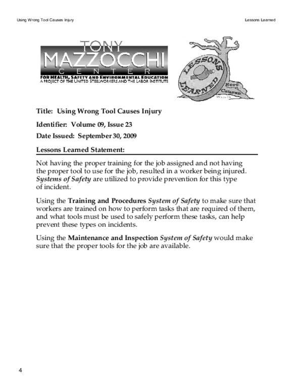 (PDF) Title: Using Wrong Tool Causes Injury