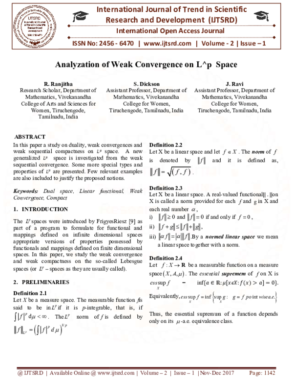 (PDF) Analyzation of Weak Convergence on L^p Space