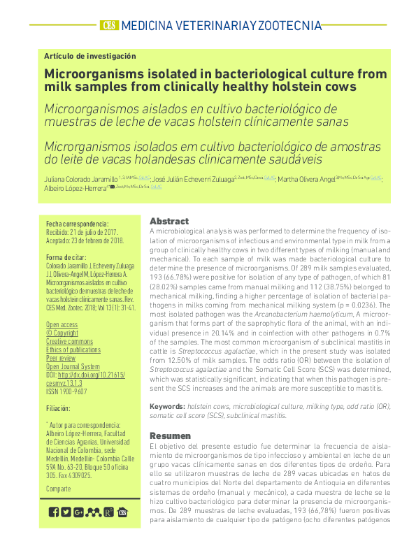(PDF) isolated in bacteriological culture from milk samples from clinically