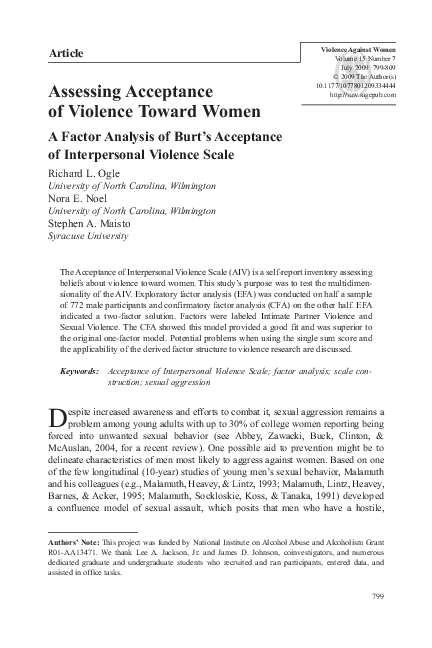 (PDF) Assessing Acceptance of Violence Toward Women A Factor Analysis ...