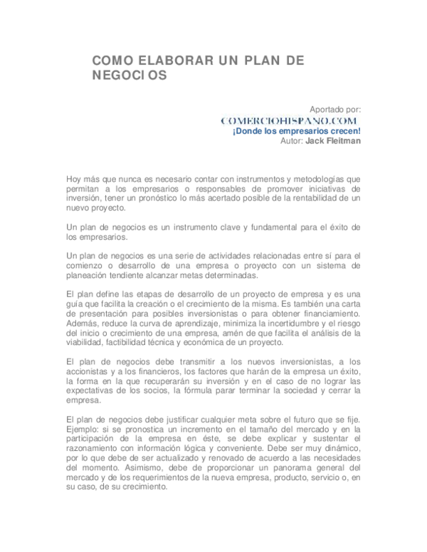 (PDF) COMO ELABORAR UN PLAN DE NEGOCIOS