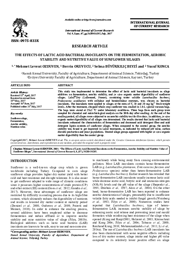 (PDF) THE EFFECTS OF LACTIC ACID BACTERIAL INOCULANTS ON THE ...