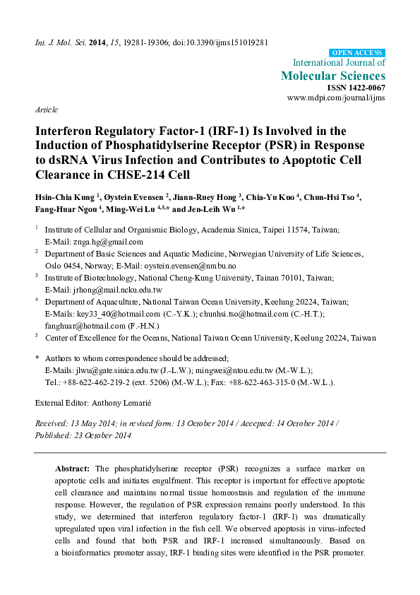 (PDF) Interferon regulatory factor-1 (IRF-1) is involved in the ...