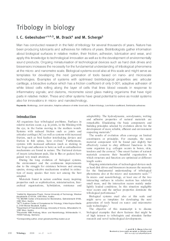 (PDF) Tribology in biology Ille C. Gebeshuber Academia.edu