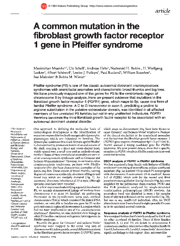 (PDF) A common mutation in the fibroblast growth factor receptor 1 gene ...