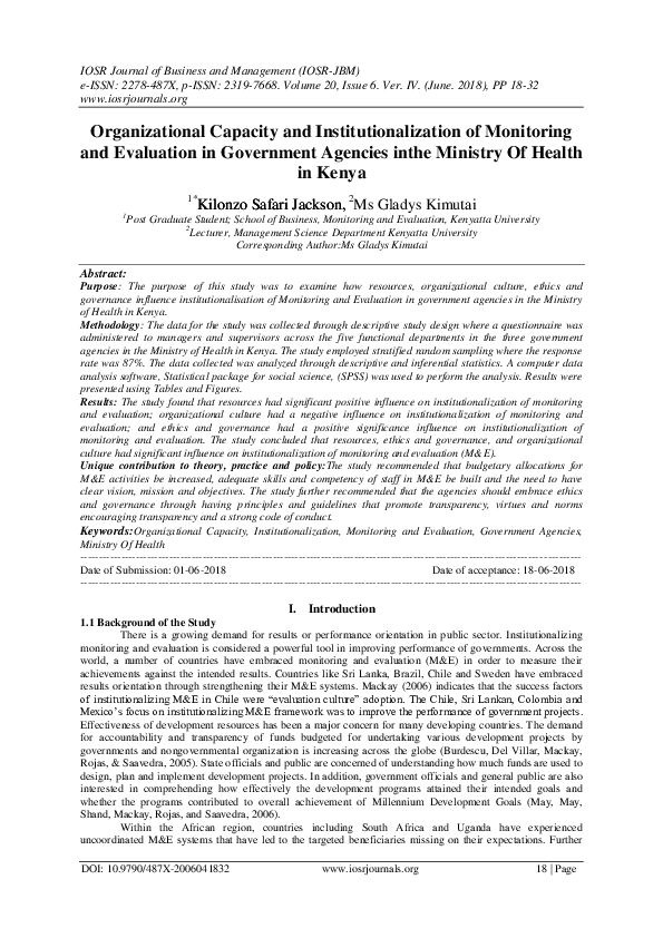 (PDF) Organizational Capacity and Institutionalization of Monitoring ...