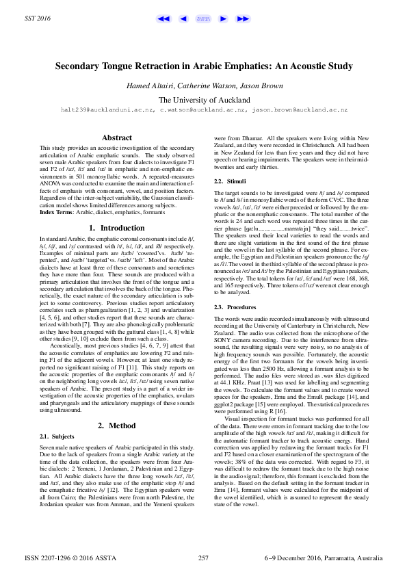 (PDF) Secondary Tongue Retraction in Arabic Emphatics An Acoustic