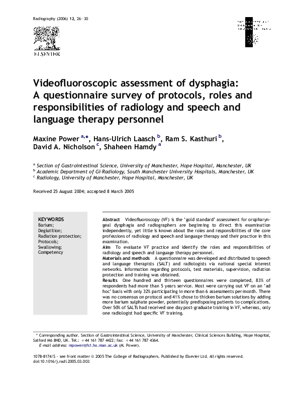 (PDF) Videofluoroscopic assessment of dysphagia A questionnaire survey