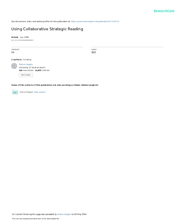 (PDF) Using Collaborative Strategic Reading