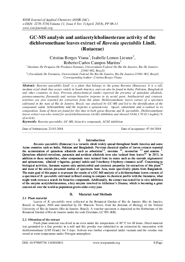 (PDF) GC-MS analysis and antiacetylcholinesterase activity of the ...