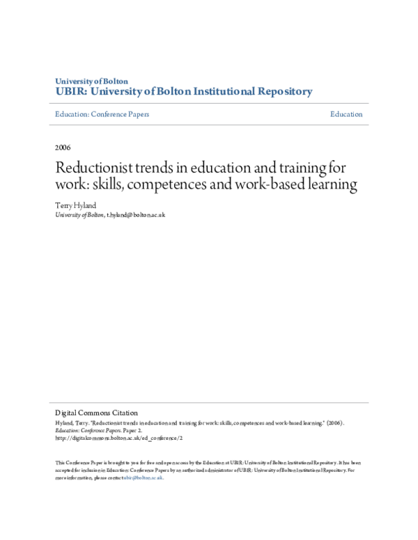 Pdf Competence Education And Nvqs Dissenting Perspectives Professor Terry Hyland Academia Edu