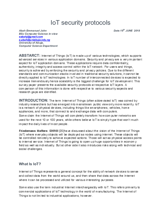 (PDF) IoT security protocols