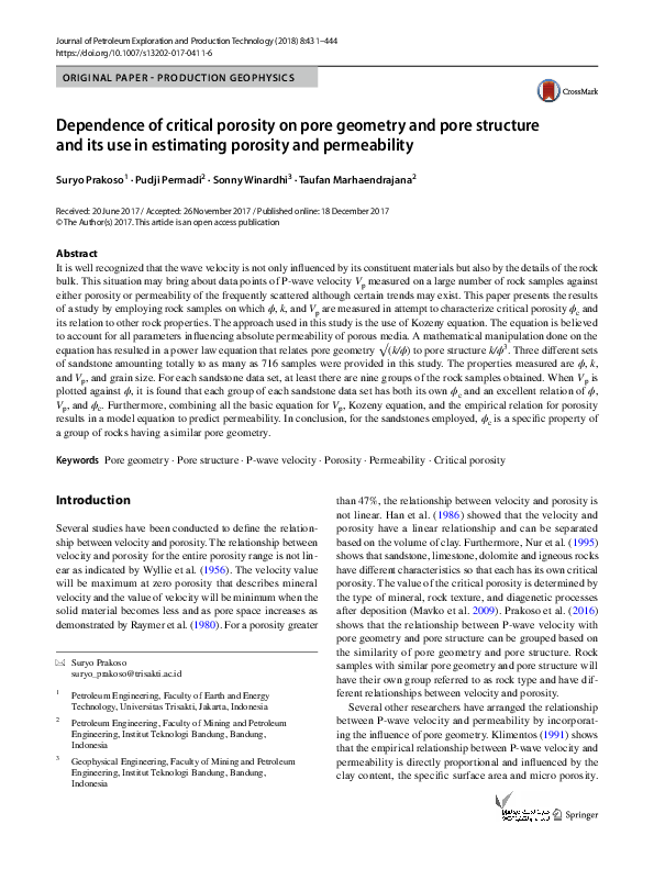 (PDF) Dependence of critical porosity on pore geometry and pore ...