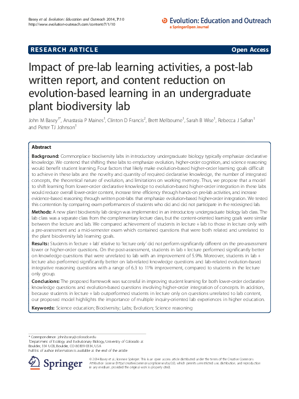 (PDF) Impact of pre-lab learning activities, a post-lab written report ...
