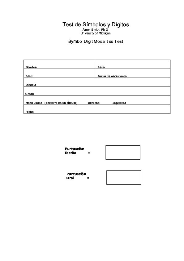 (PDF) Test de Símbolos y Dígitos Symbol Digit Modalities Test